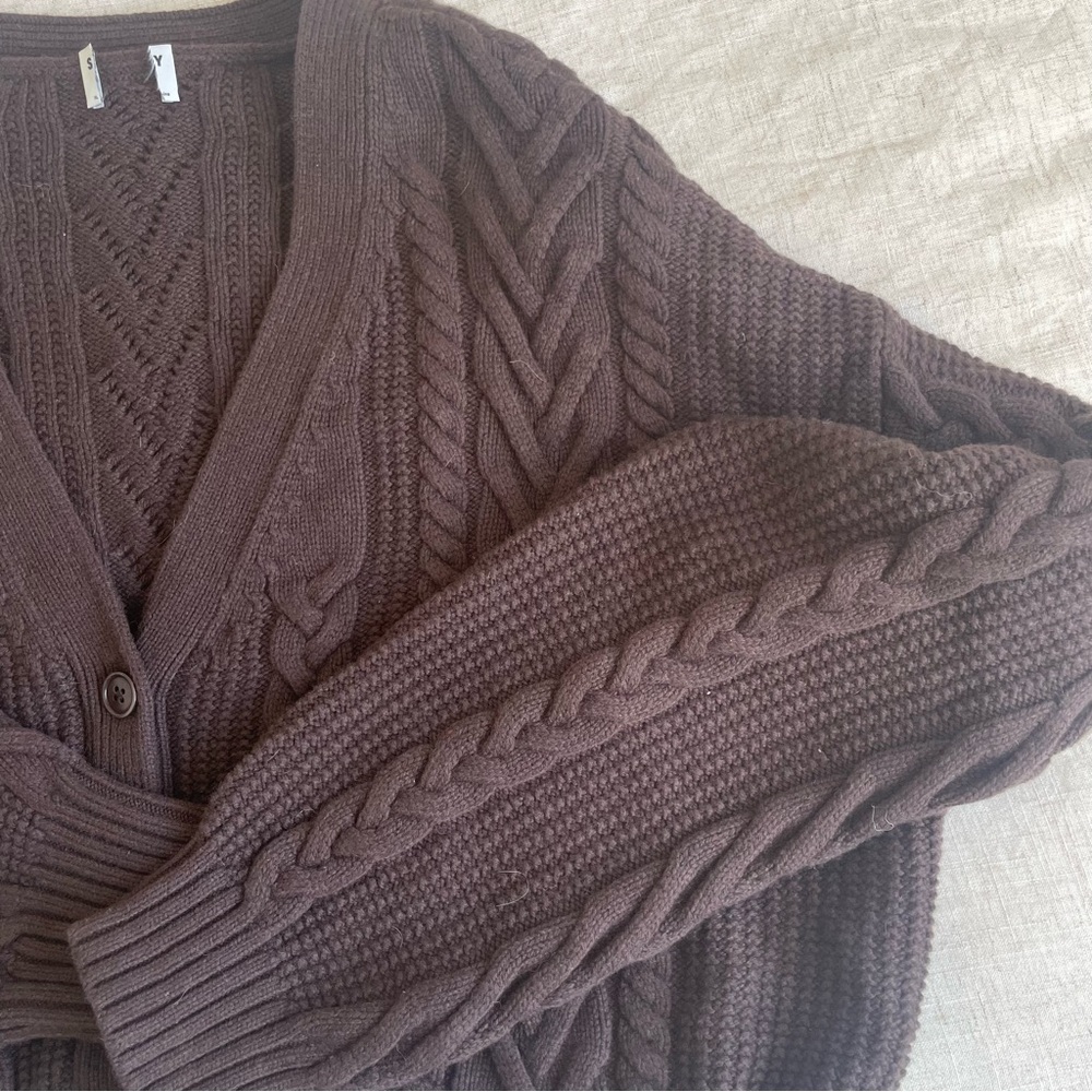 Aritzia brown cooper  Cable Knit Cardigan Sweater - Picture 2 of 5